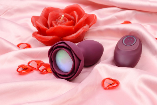 Plug anal iluminat Rose Flash cu buton tactil (9,5 cm)