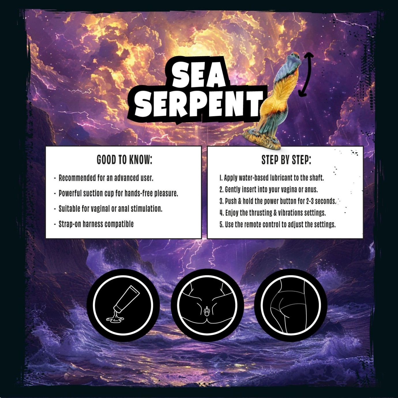MYTHICAL MATES - Dildo cu mișcare de împingere în formă de șarpe de mare