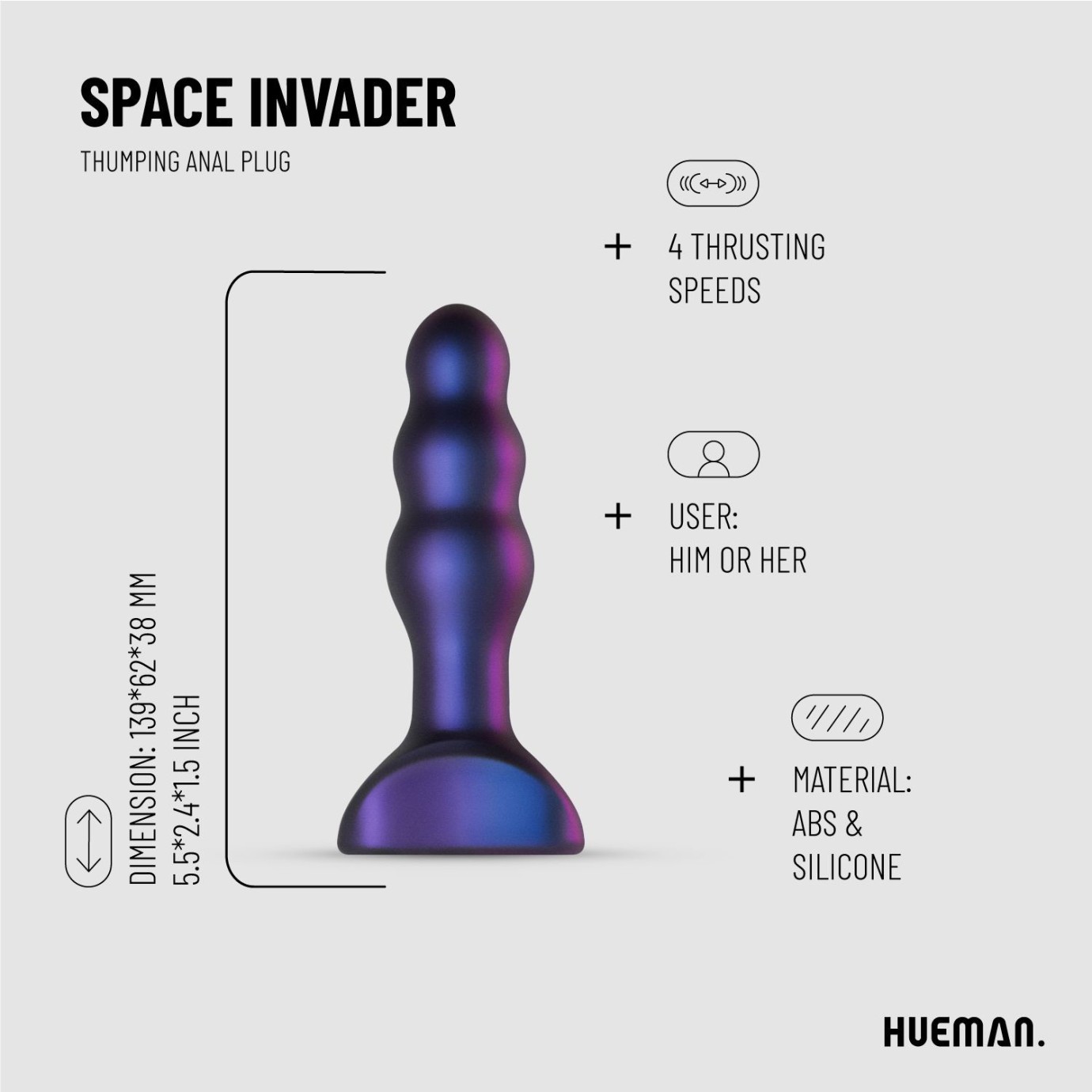 HUEMAN - Space Invader Dop Anal Vibrant și Înclinare