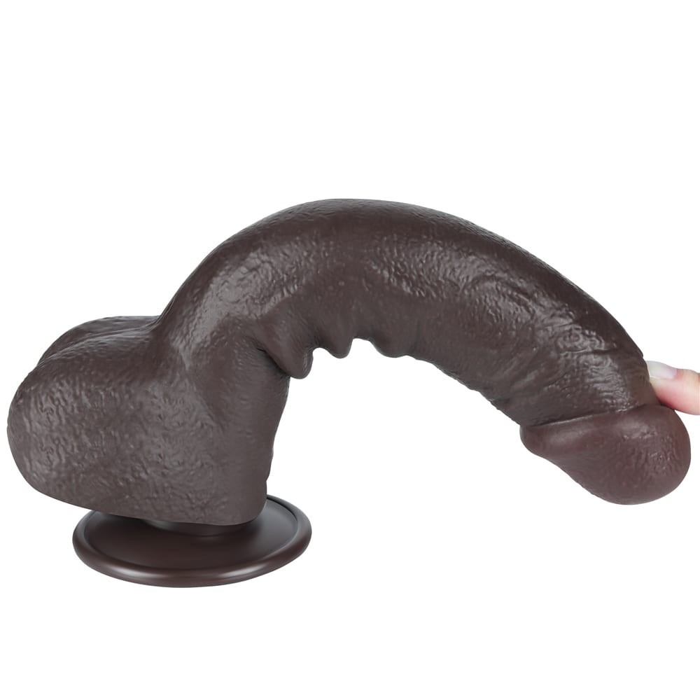 Vibrator de 24 cm cu piele alunecoasă, Straturi duble, negru