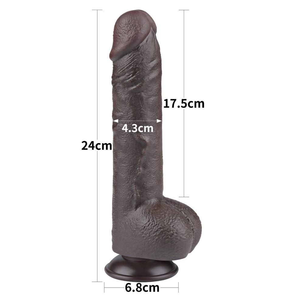 Vibrator de 24 cm cu piele alunecoasă, Straturi duble, negru