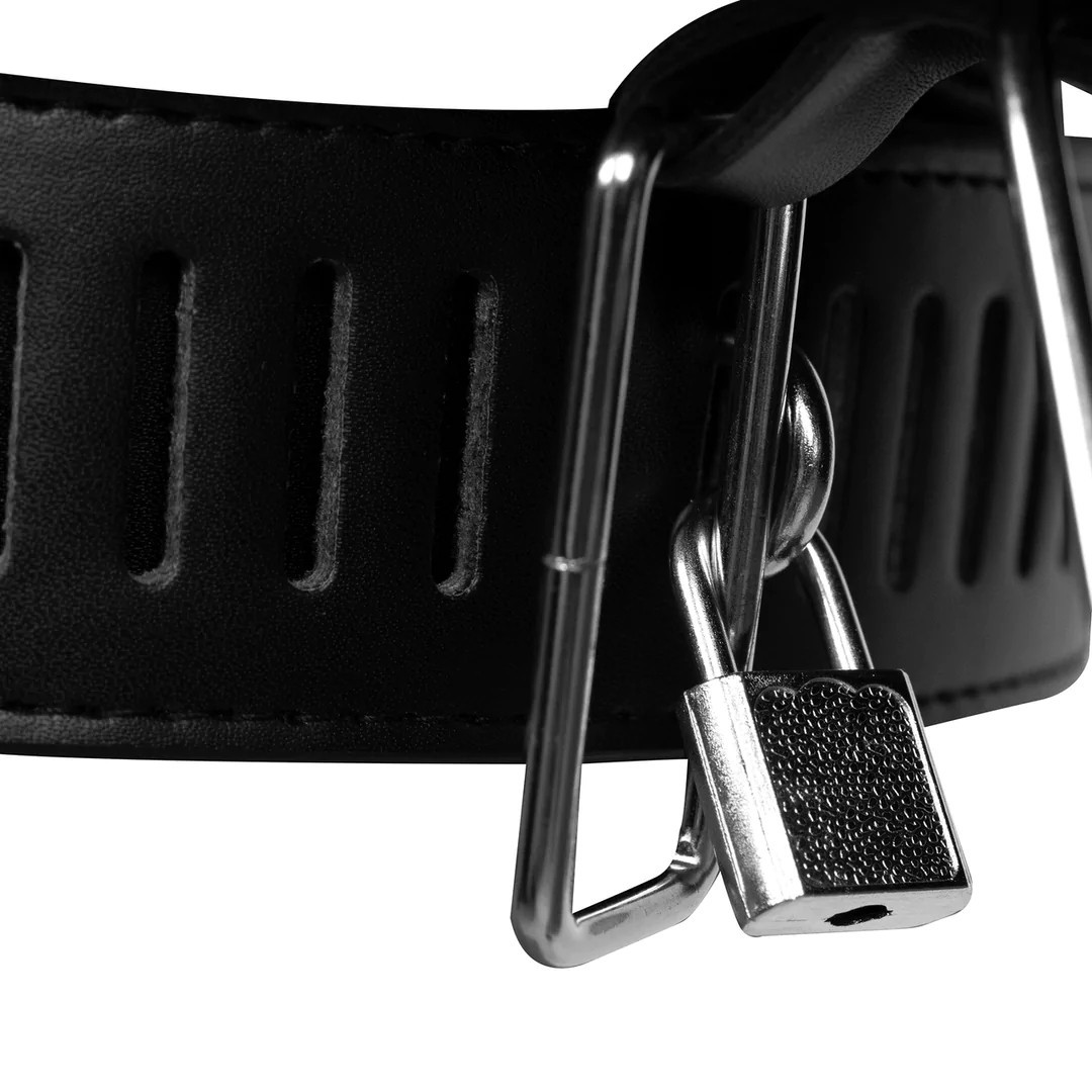 Ouch! PU Leather Female Chastity Belt with Leg Restraint