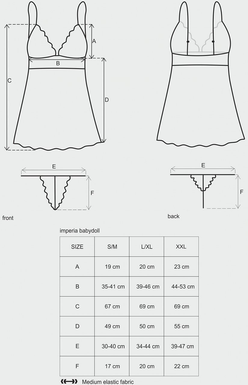 Cămășiță obsesivă Impery, măsuri
