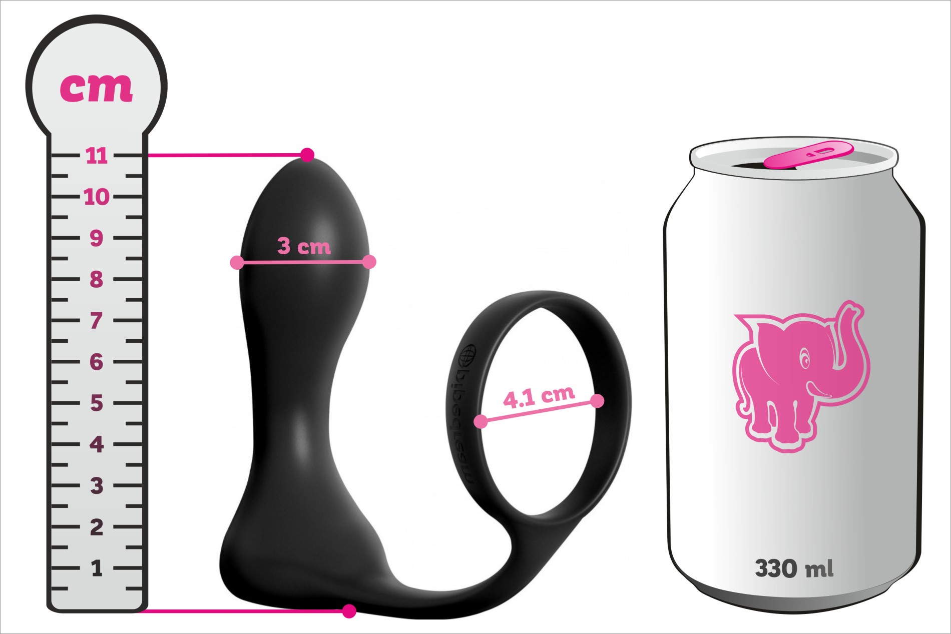 Plug anal Dark Fantasy - dimensiuni față de cutie