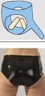 Chiloți din latex cu 3 penisuri