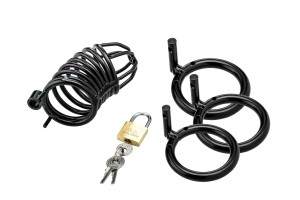 ZENN Black Cock Cage With 3 Cockrings
