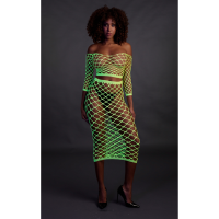 Top crop cu mâneci lungi și fustă lungă - O singură mărime - Verde neon