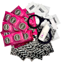 Set prezervativ ranforsat - Anal pack (72 ks) + Lubrifiant anal SE 15ml + cătușe de silicon Handcuffs